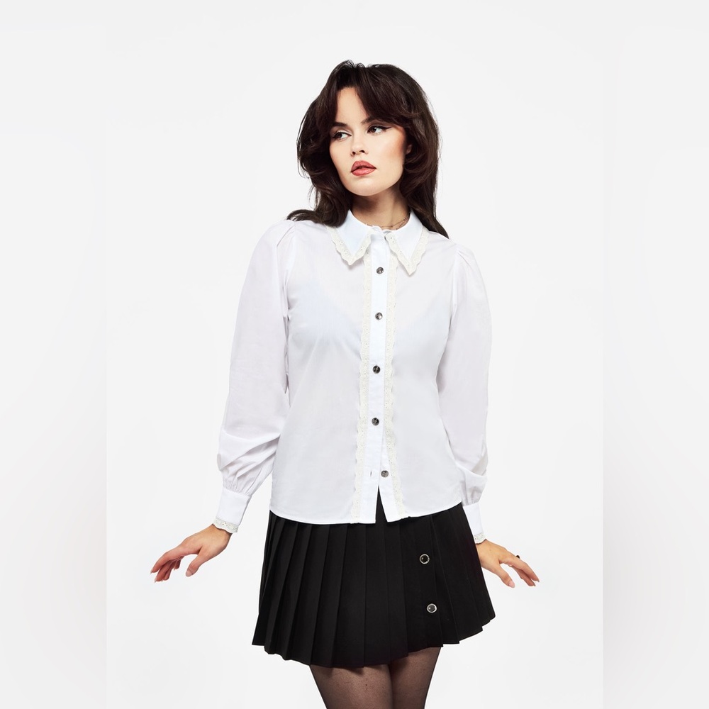 NWT Disturbia Grace Lace Trim Button Up Shirt US 8 / UK 12